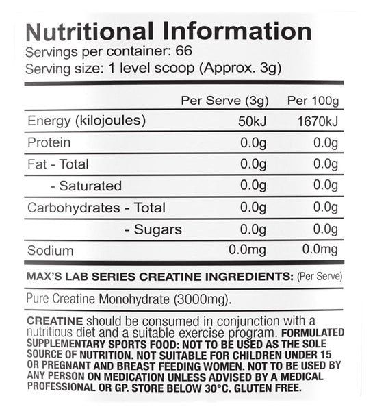 Creatine Micronised By Max S Lab Series Supplement Warehouse